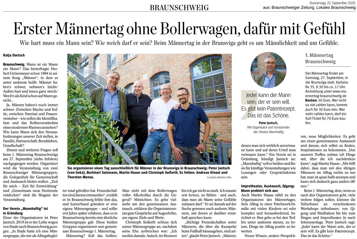 Zeitungsartikel: Erster Männertag ohne Bollerwagen, dafür mit Gefühl